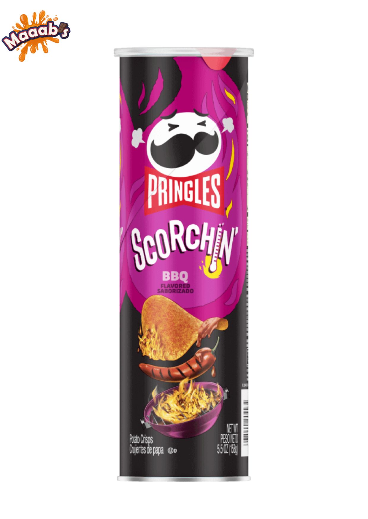 Pringles Scorchin’, Potato Crisps Chips, BBQ, Fiery Spicy Snacks - Maaabs